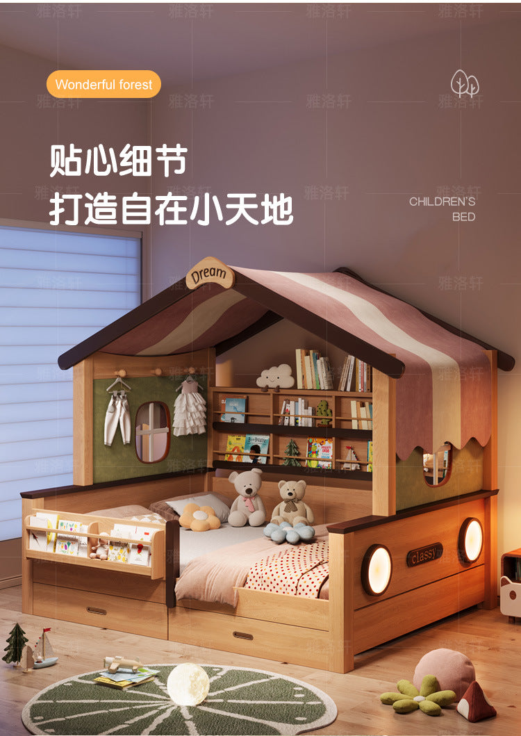 Children's Bed with Integrated Bunk, Space-Saving Bed with Guardrail, Double Tatami, Girl's Treehouse Princess1.35Bunk bed