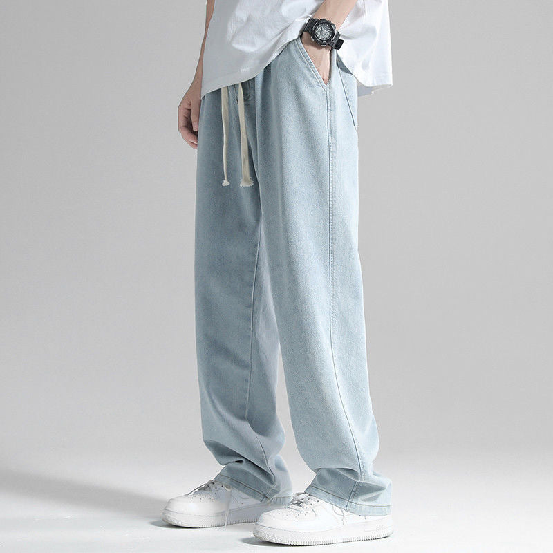 Vintage Jeans Men Summer Thin Loose Straight Versatile Trendy Brand Hong Kong Style Wide Leg Casual Long Pants