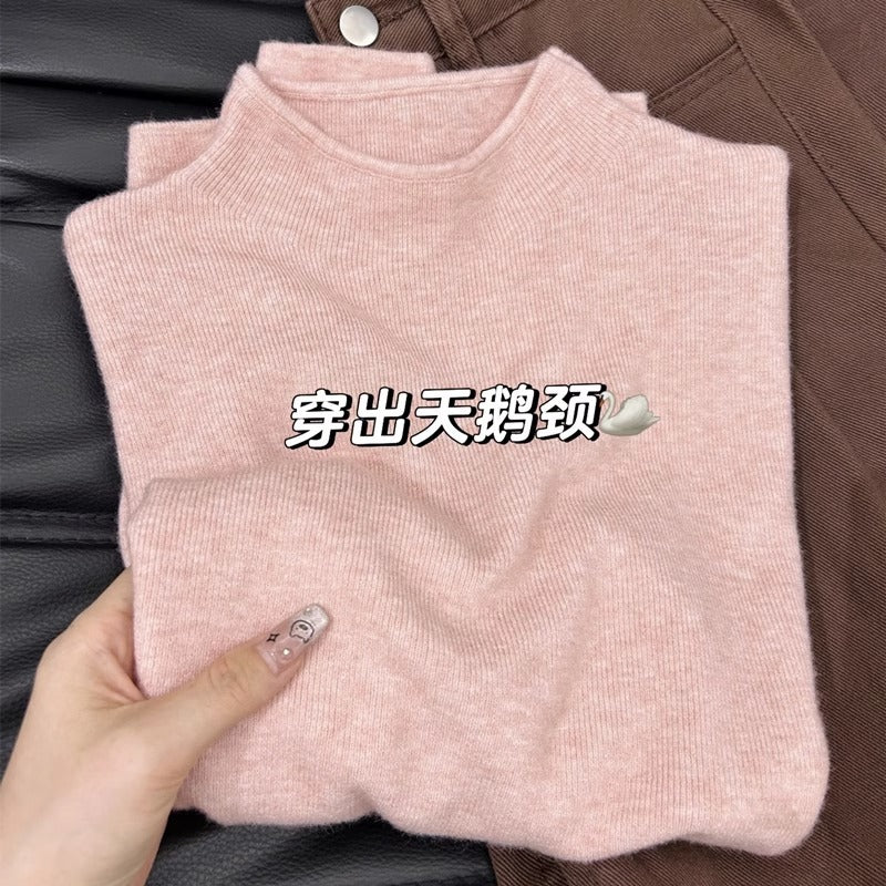 Soft and Cozy Half Turtleneck Knitted Sweater for Women, Autumn and Winter Versatile Top, Korean Style Slimming Solid Color Inner Layer, Mid-Neck Sweater, Base Shirt