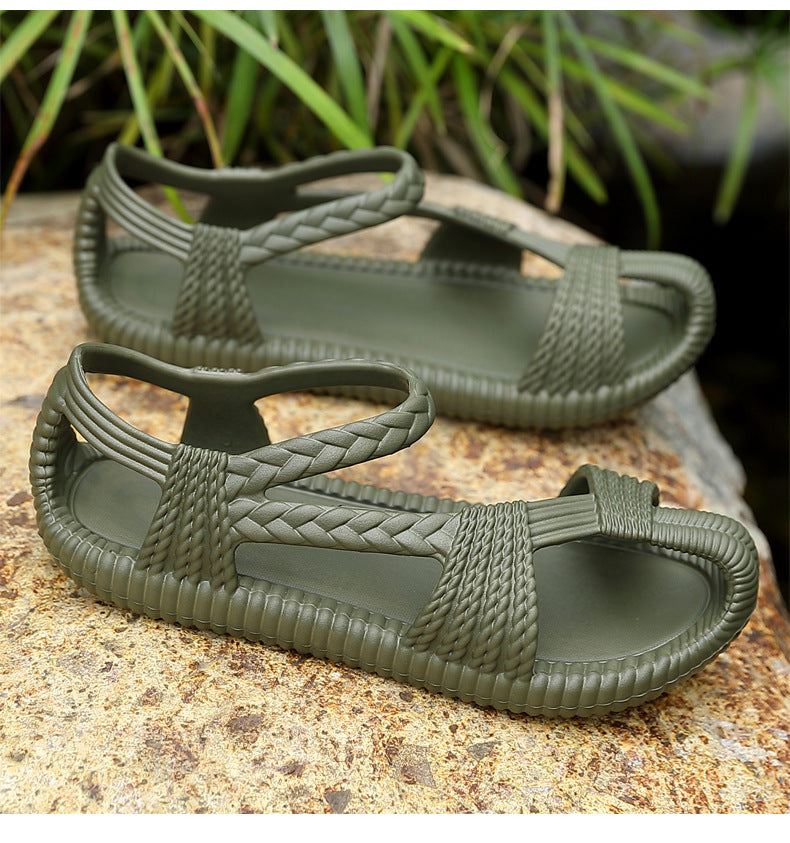 Men's Summer Straw Sandals Hollow Handmade Woven Roman Sandals Vietnamese Slippers Soft Sole Personality Beach Sandals