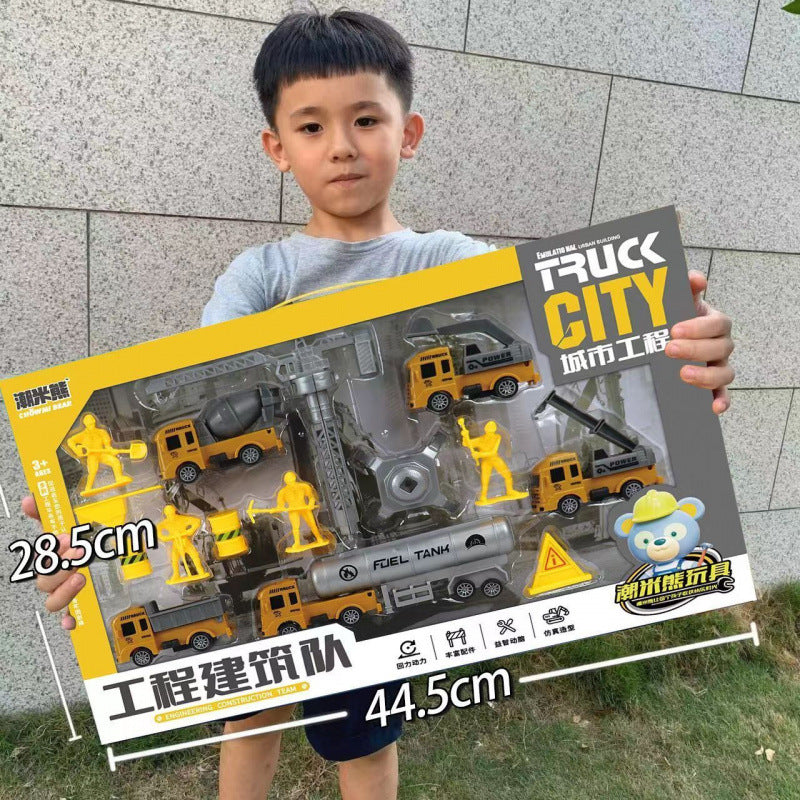 Durable Children's Toy Car Pull-Back Car Simulation Excavator Engineering Vehicle Fire Truck Airplane Model Boy's Gift