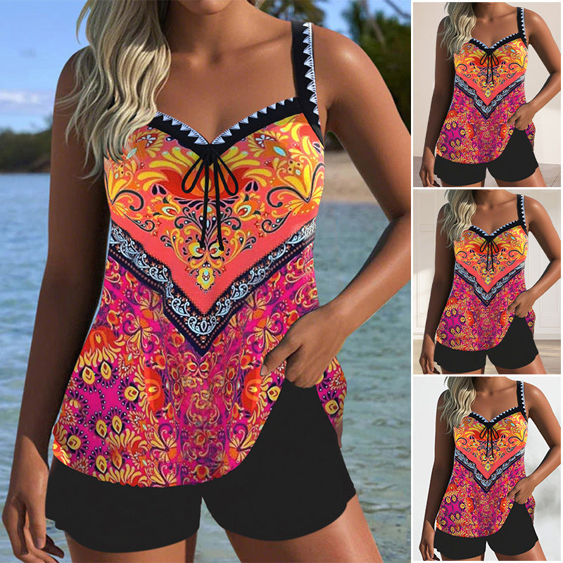 Shorts Sleeveless Printed Suit Beach Swimsuit
