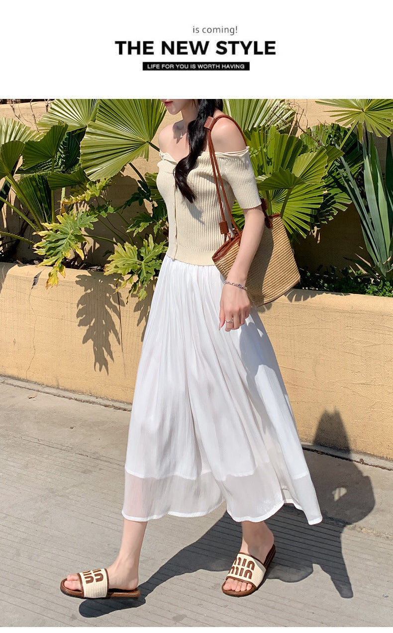 High-end Flowing Sheer Skirt for Women in Summer2025New Style Glassy Sheer Large Hem Mid-Length Draped a Women's pleated skirt