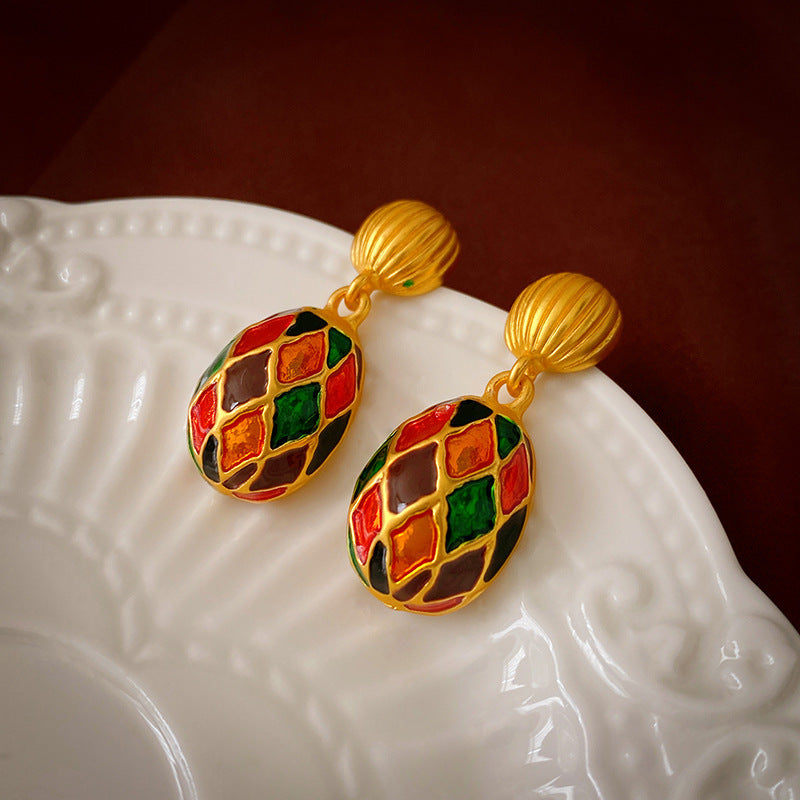 Silver Needle Ancora Red Oil Drop Geometric Earrings Niche Versatile Retro Elegant Studs High-end Fashion Earrings for Women