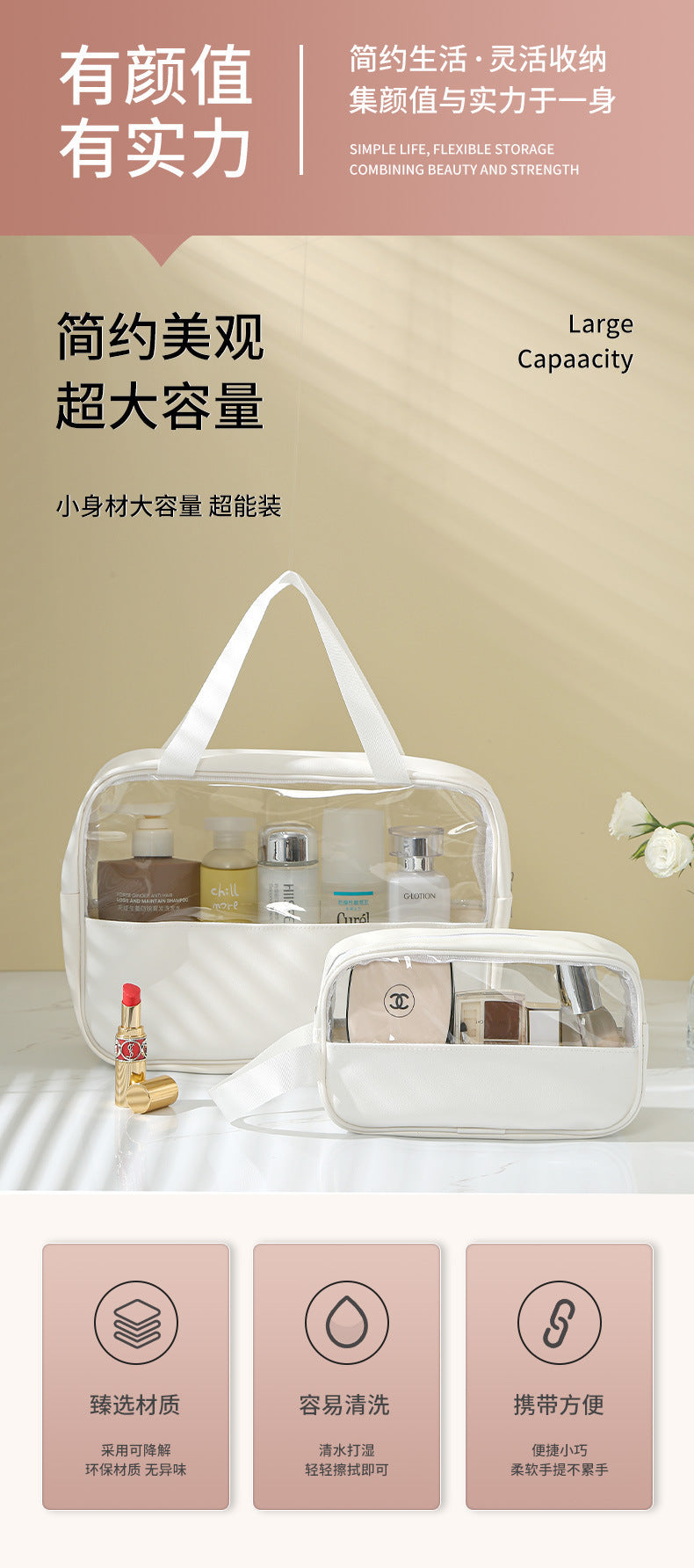 Transparent Cosmetic Bag New Large Capacity Waterproof Visual Portable Women's Travel Toiletry Bag Cosmetic Storage Bag