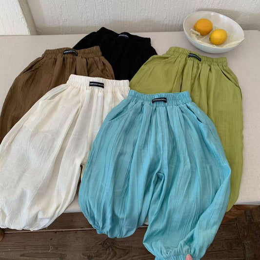 Sweet Little Brother Children's Anti-Mosquito Pants Thin Summer New Boys' Long Pants Soft Baby Solid Color Lantern Pants Girls' Trendy