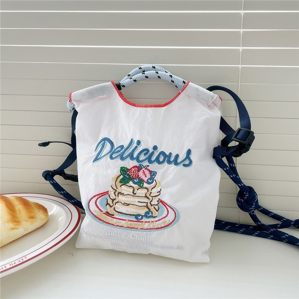 Japanese Style BallChain Same Style Eco-Friendly Embroidered Shopping Bag Nylon Fabric Floral Handheld Niche Fashion Shopping Bag