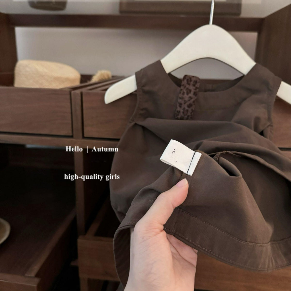 Sweet Little Girl Autumn Outfit Set Autumn Korean Style Flower Bud Vest Dress Ribbed Base Shirt Stylish Two-Piece Set