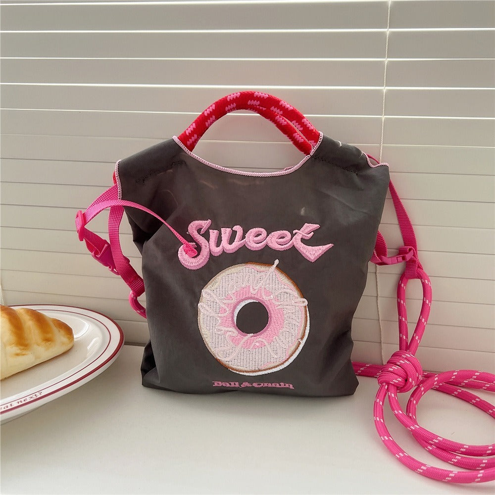 Japanese Style BallChain Same Style Eco-Friendly Embroidered Shopping Bag Nylon Fabric Floral Handheld Niche Fashion Shopping Bag