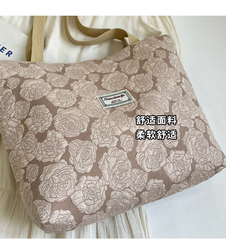 South Korea ins Unique Canvas Bag2024New Fashion Commuting Tote Bag Female College Student Class Shoulder Bag