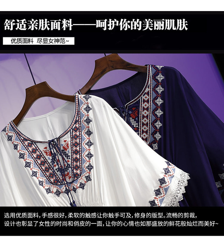 Summer Fashion Retro Slimming Top Women's Stylish Youthful Printed Five-Sleeve Round Neck Chiffon Blouse Women's Fashion
