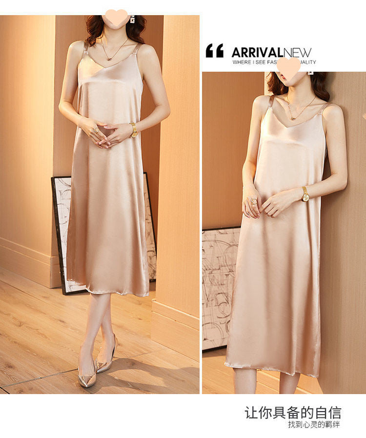 Lace Strap Dress Vest for Women, Inner Wear and Outer Wear, Spring and Summer New Loose Plus Size Silk Satin Collar Sleeveless