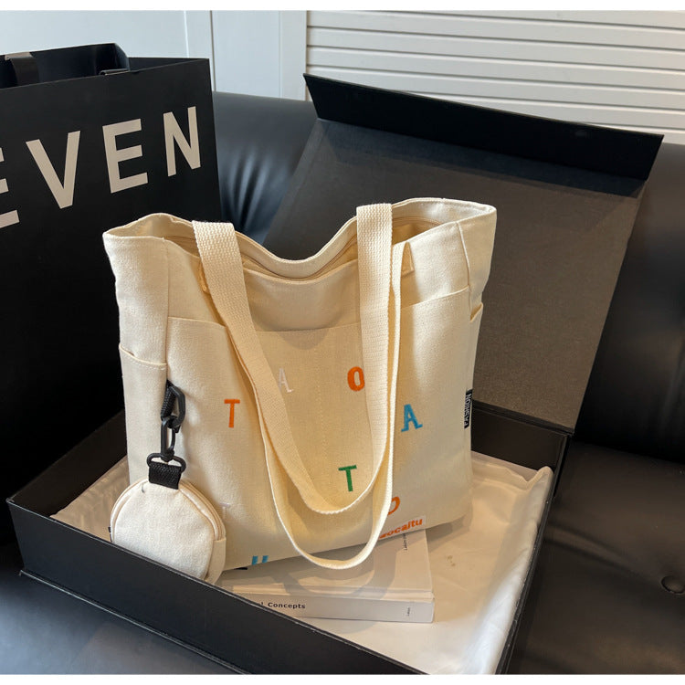 Large Capacity Canvas Bag Women2024New Commuter Tote Bag for Women ins College Student Class Shoulder Tote Bag