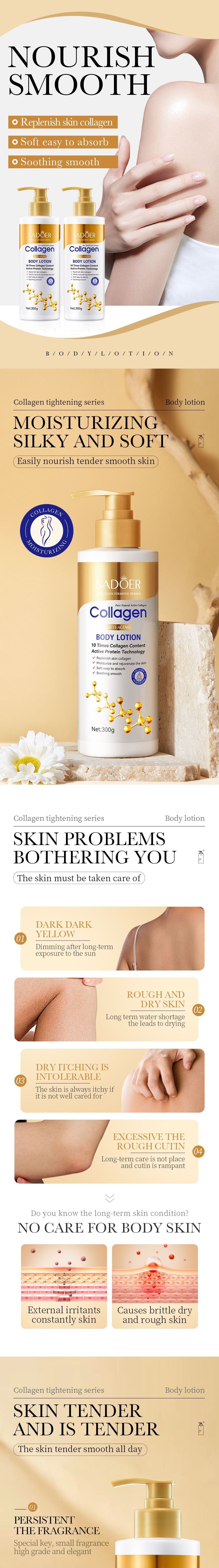Full English Collagen Body Lotion300g SADOER Moisturizing, refreshing, and hydrating cross-border wholesale