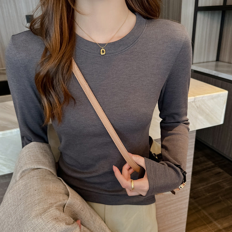 2025Early Autumn Top Outer Wear Round Neck Inner Wear Women's Fashionable White Long Sleeve t Women's Modal Base Shirt