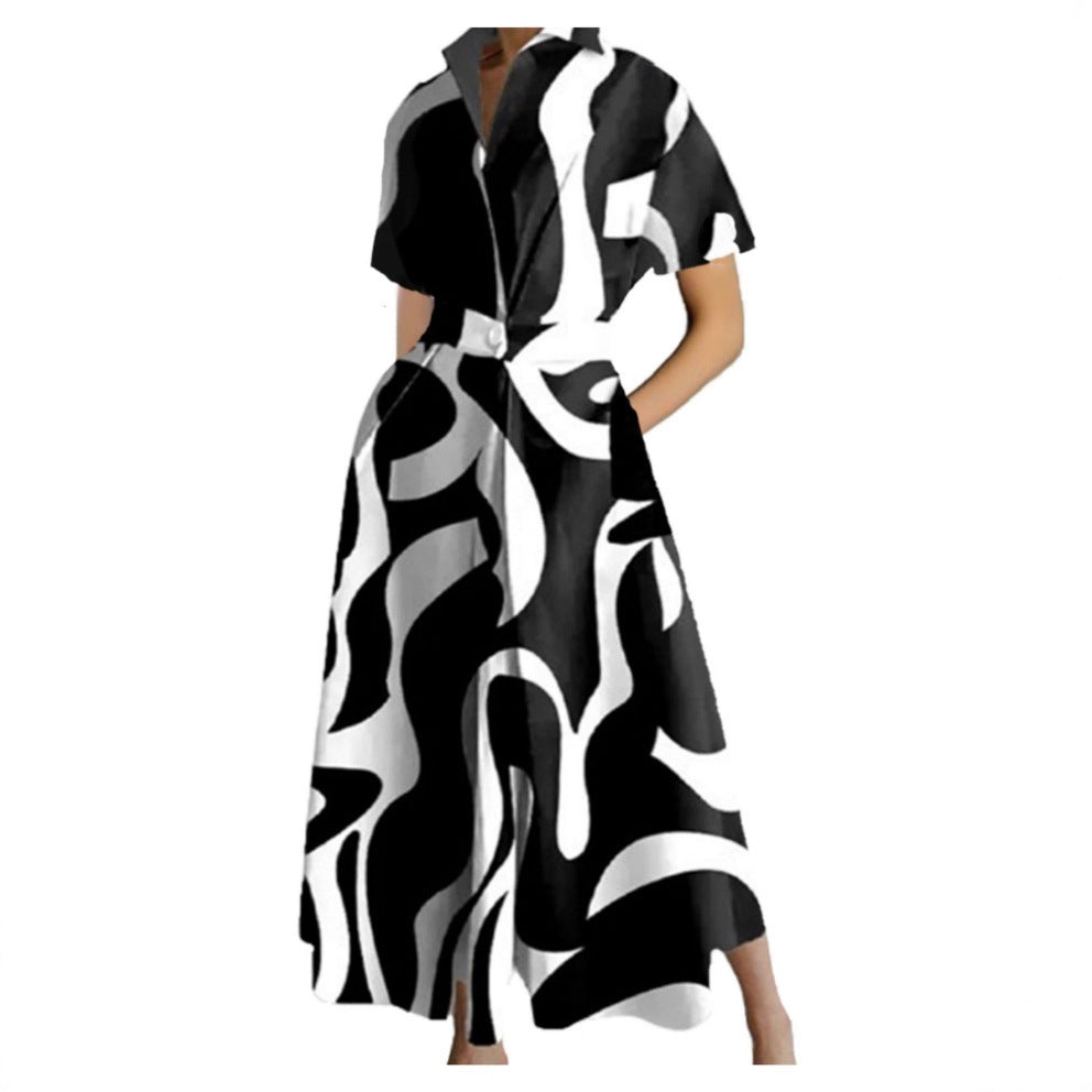 Cross-border New Style Foreign Trade Medieval Retro Plus Size Fashion POLO Loose Collar Wide Hem Women's Dress Wholesale