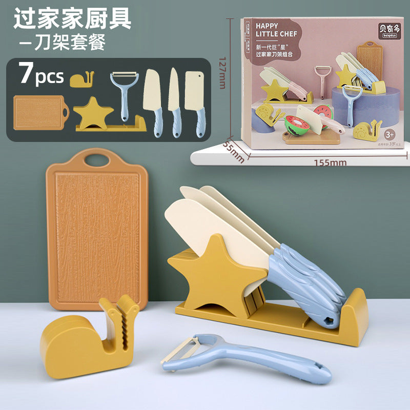 Free shipping children's pretend play kitchen toys Girl Cooking Induction Cooker Stir-fry Vegetable Fruit Cutting Fun Knife Holder Kitchenware
