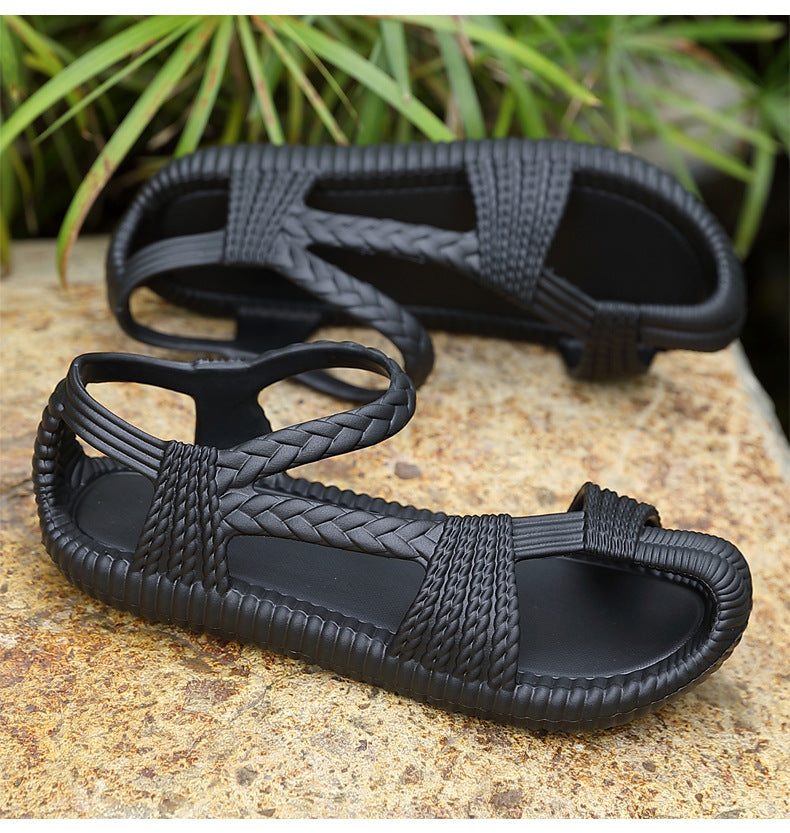 Men's Summer Straw Sandals Hollow Handmade Woven Roman Sandals Vietnamese Slippers Soft Sole Personality Beach Sandals