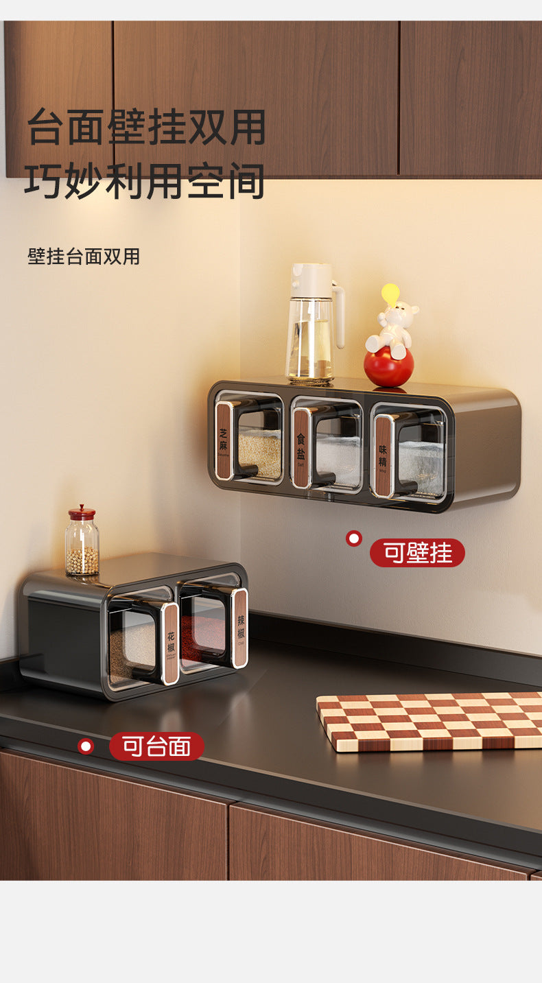 Wall-Mounted Spice Box for Home Kitchen Seasoning Storage, Wall-Mounted Spice Bottle Jar, Sealed Condiment Salt Jar, Seasoning Jar
