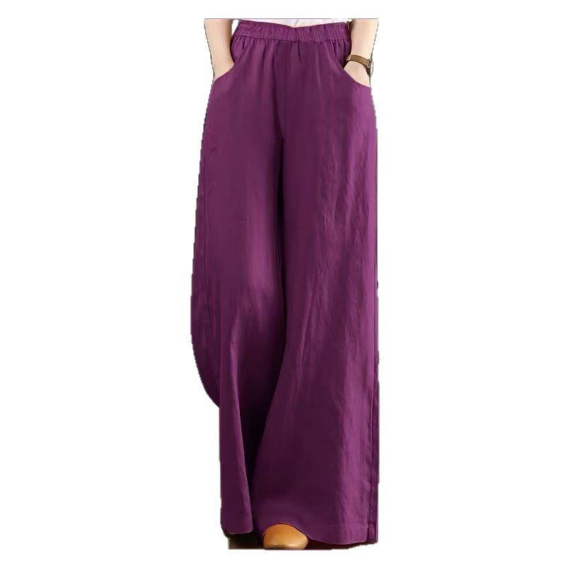 2025Plus Size Women's Linen Wide-Leg Pants High Waist Elastic Waist Cotton Linen Spring Summer Women's Long Pants Loose Cotton Linen Draped