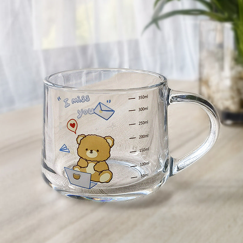 ins Glass Cup with Straw Milk Breakfast Cup Cute Cartoon Graduated Cup with Lid Spoon Gift Customization logo