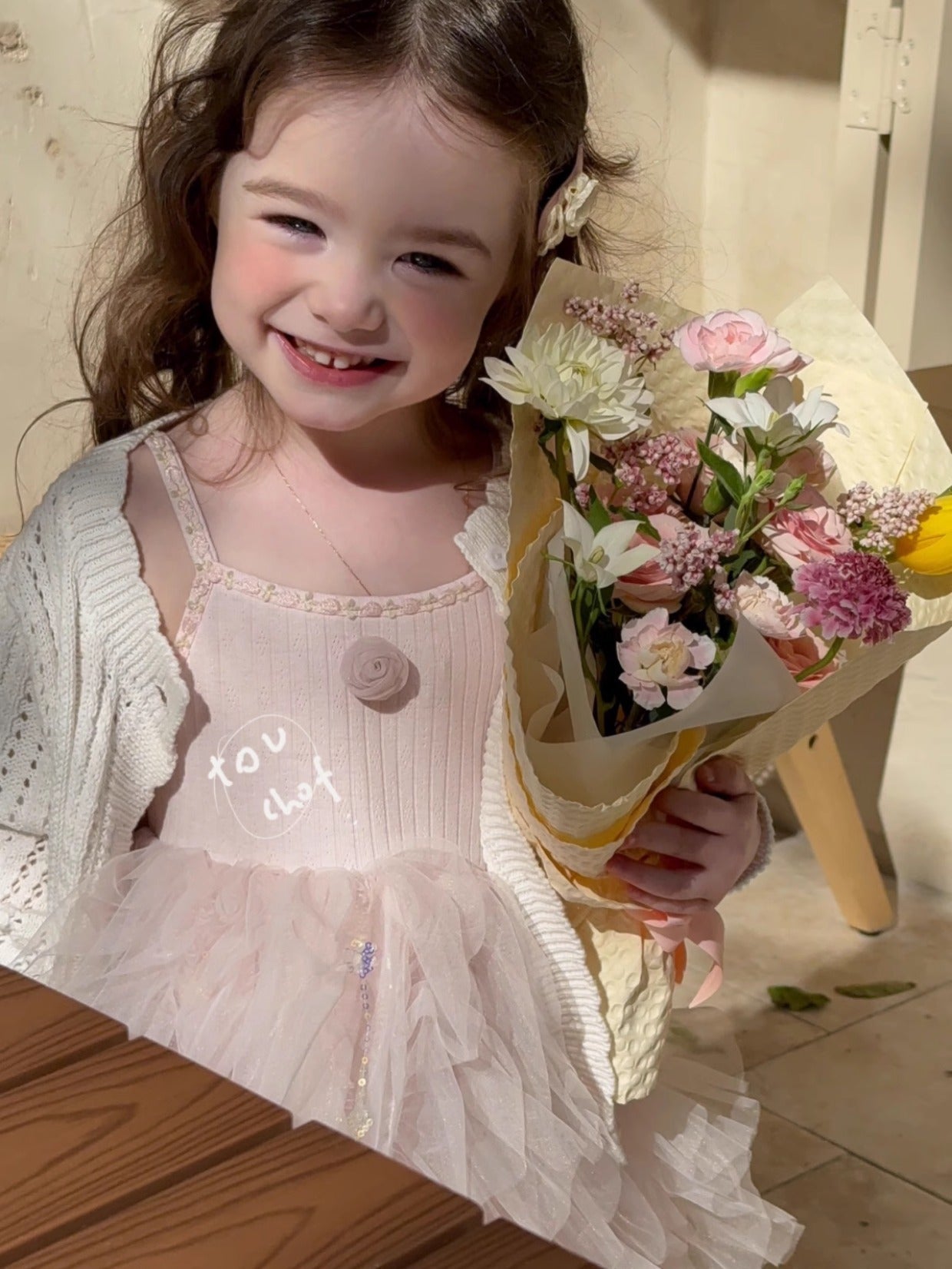Girls Korean Style Cotton Strap Floral Mesh Princess Dress