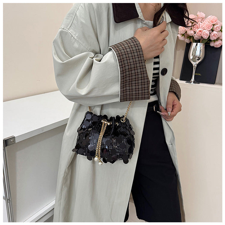 Trendy and High-End Sequin Bucket Bag2025Summer New Fashion Versatile Stylish French Chain Single Shoulder Crossbody