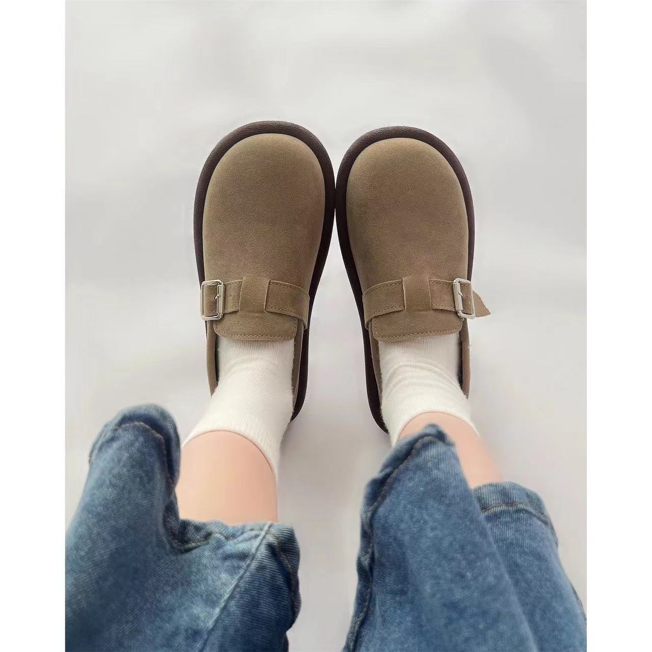 ins Super Popular Versatile Birkenstock Shoes for Female Students2024Spring and Autumn New Retro Slip-On Soft Sole Non-Slip Loafers