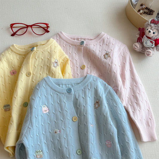 Sweet Little Girl Cute Embroidered Sweater Outerwear Baby Girl Children's Spring and Autumn New Style Girls' Knitted Cardigan Jacket