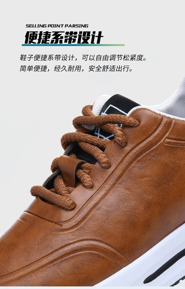 Men's Lace-up PU Waterproof Casual Leather Shoes Solid Color Shallow Mouth Soft Sole Soft Surface Low-top Men's Single Shoes Business Shoes
