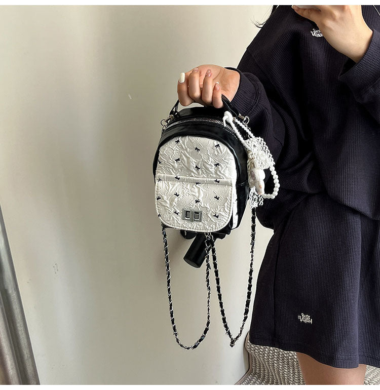 Foreign Trade Color-Block Niche Women's Backpack2025Spring and Summer New Mini Versatile Chain Super Popular Double Shoulder Small Bag