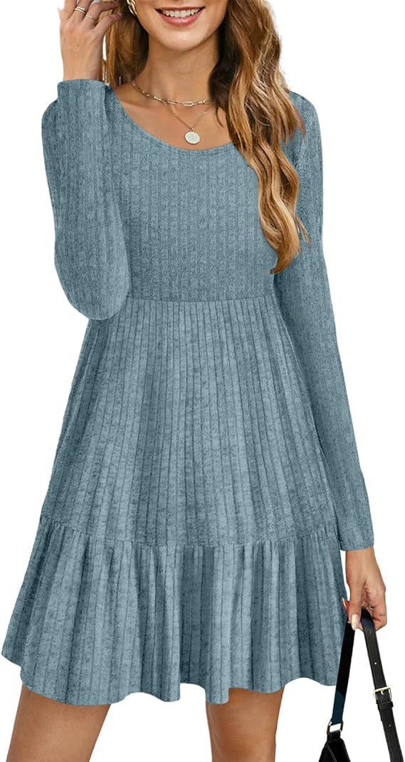 2023Autumn and Winter TEMU Amazon European and American Women's Fashion Cross-Border New Striped Round Neck Knitted Sweater Dress for Women