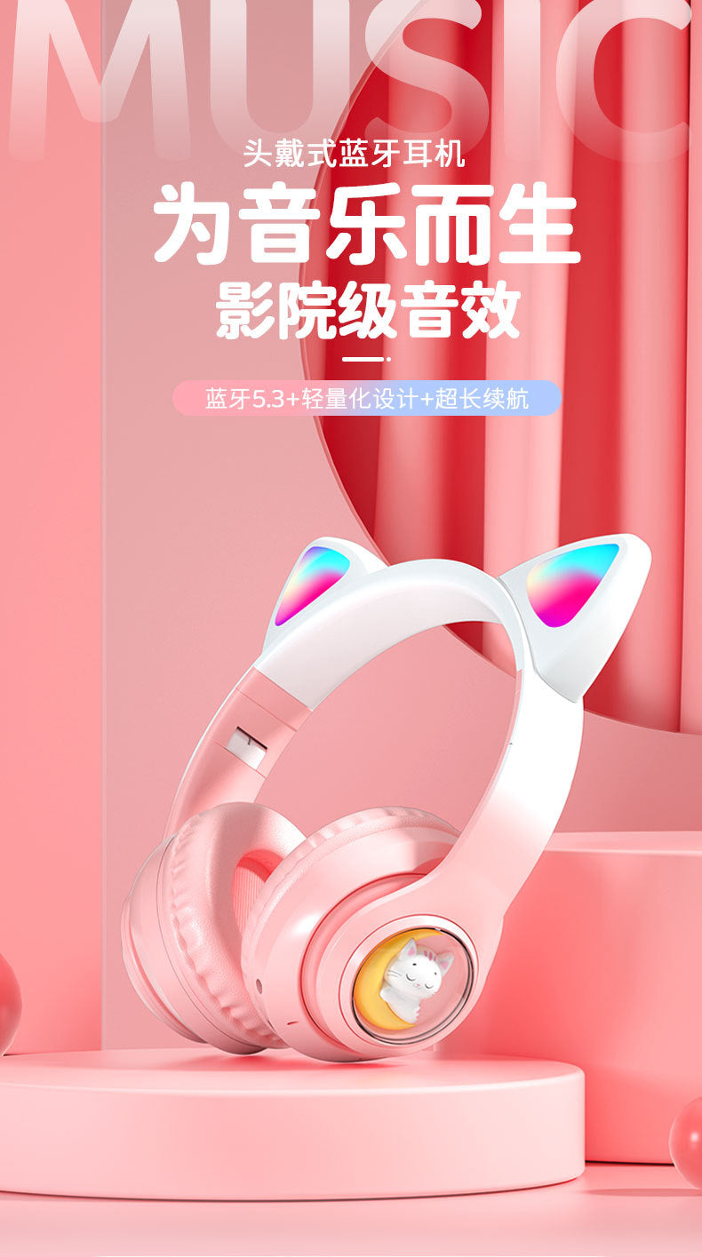 Space Capsule Cat Ear Bluetooth Headphones5.3Head-mounted Cute Glowing Cross-border Hot Item STN28S Ultra-long life battery