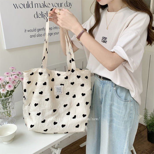 Little White Rabbit Desk New Textured Heart Canvas Single Shoulder Vest Bag Large Capacity Handbag for Women Underarm Small Win Shuo