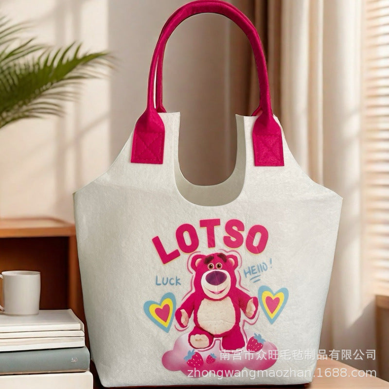 New Trendy Cartoon Felt Bag Printed Felt Tote Bag Large Capacity Exquisite Student Bag Travel Bag Storage Bag