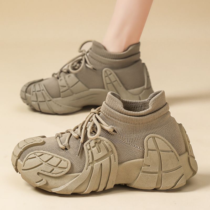 Women's Shoes Spring and Autumn Thick-Soled Dad Shoes Breathable Flyknit Sock Sneakers Women's Octopus Casual Shoes Height-Increasing Shoes