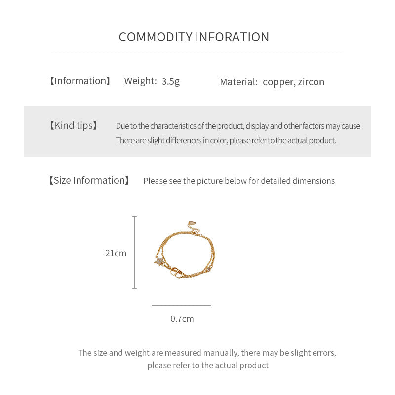Zircon Star Pig Nose Double Layer Bracelet Niche Light Luxury High-end Versatile Fashion Commuting Vintage Jewelry