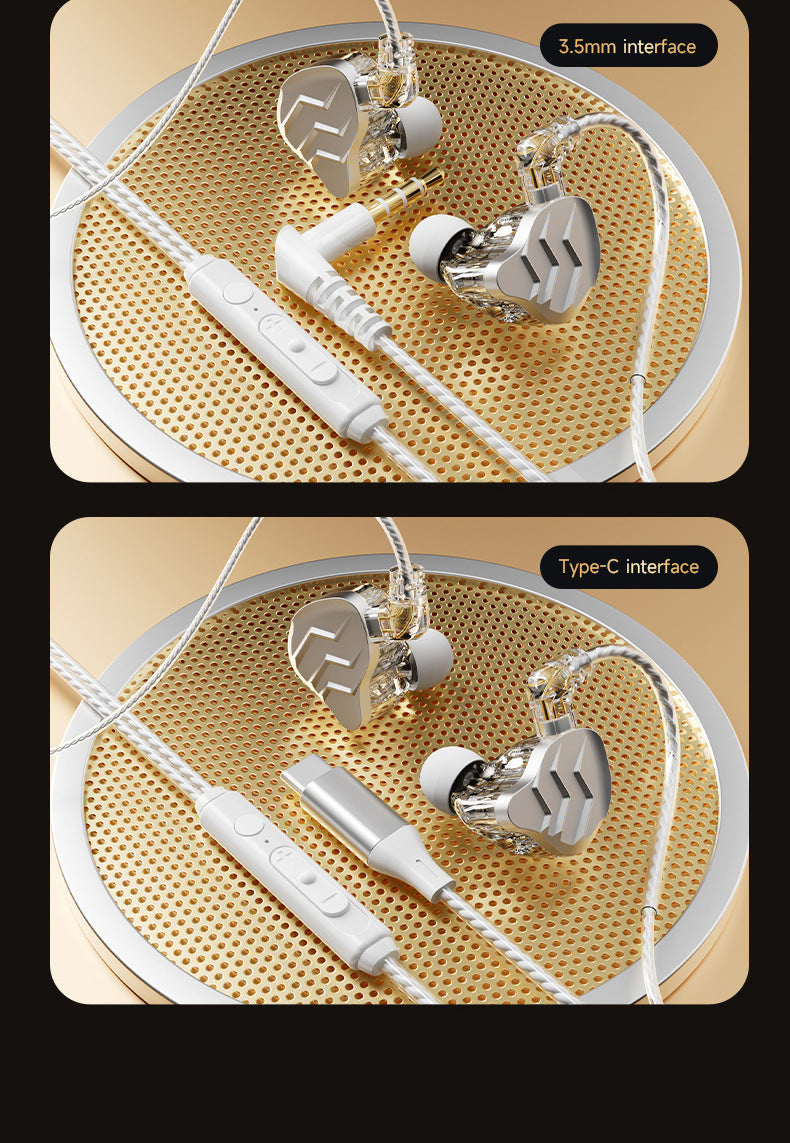 Cross-border new in-ear sports headphones with interchangeable cables, plug-in gaming style HIFI Dynamic Wired Earphones for Mobile Phones