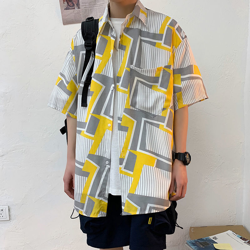 Summer Japanese Style Short Sleeve Shirt Men Half Sleeve Shirt Hong Kong Style Trendy Cat Print Student Loose Casual Shirt12