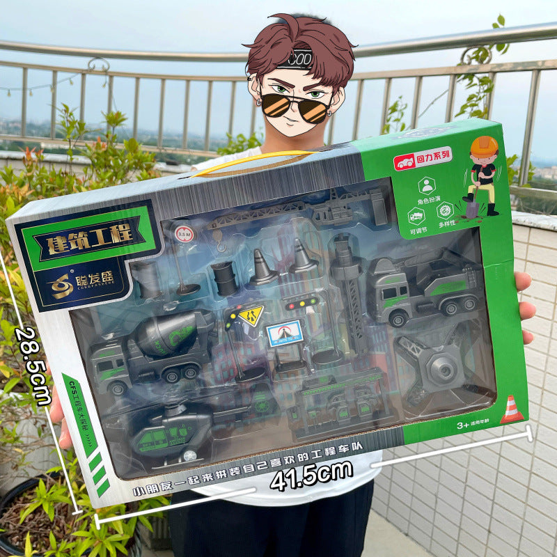 Durable Children's Toy Car Pull-Back Car Simulation Excavator Engineering Vehicle Fire Truck Airplane Model Boy's Gift