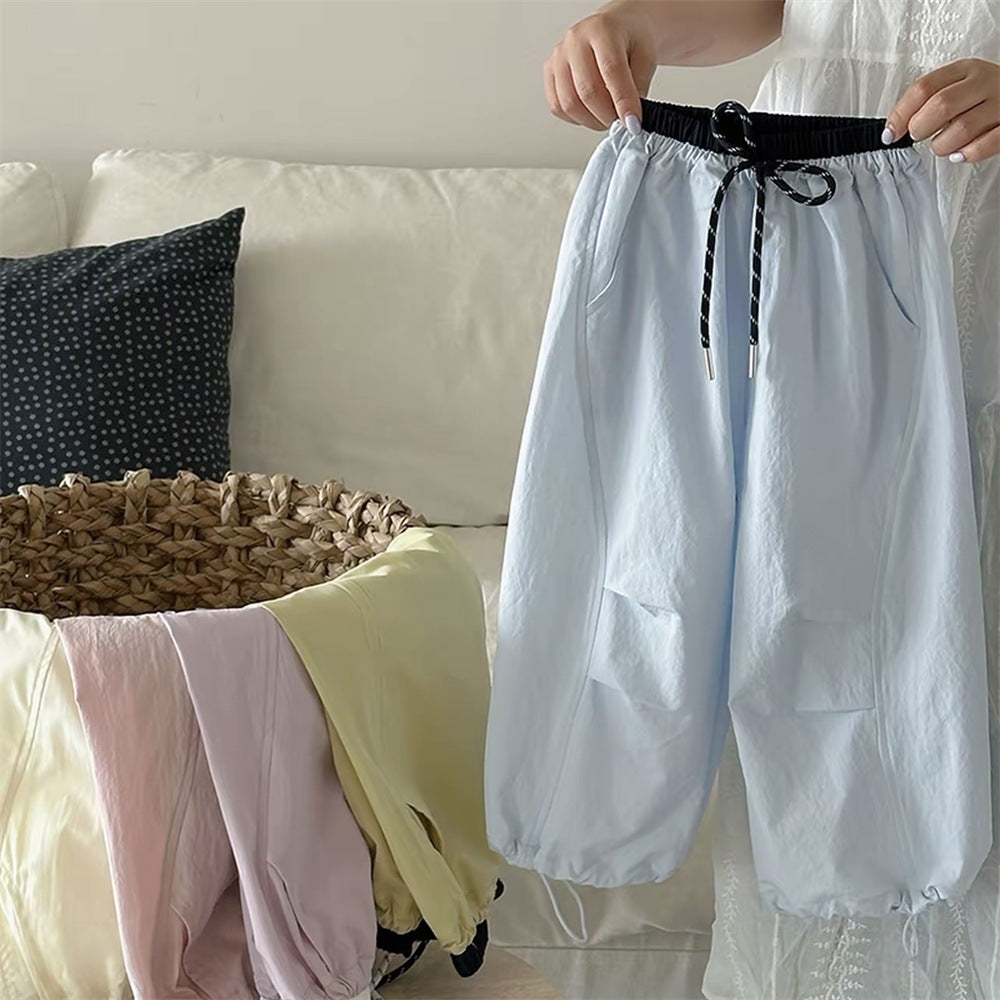 Sweet Little Girl Pants Summer Thin Baby Stylish Casual Anti-Mosquito Long Pants Children Cool Quick-Dry Paratrooper Pants