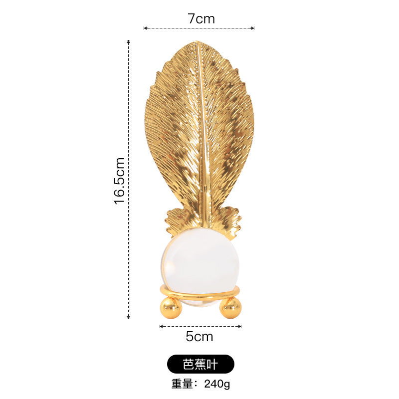 Nordic Light Luxury Metal Leaf Crystal Ball Ornament for Study Room Bookshelf Wine Frame Model Room Entrance Decoration Ornament