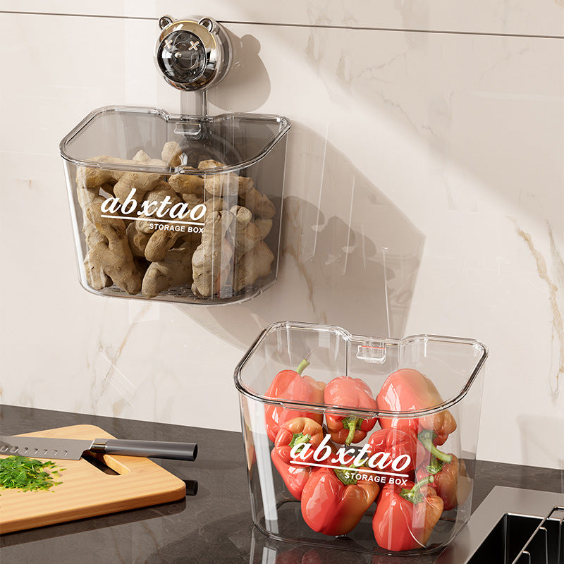 Kitchen Onion Ginger Garlic Storage Box Wall-Mounted Suction Cup Draining Rack Ginger Garlic Storage Artifact No-Drill Hanging Basket