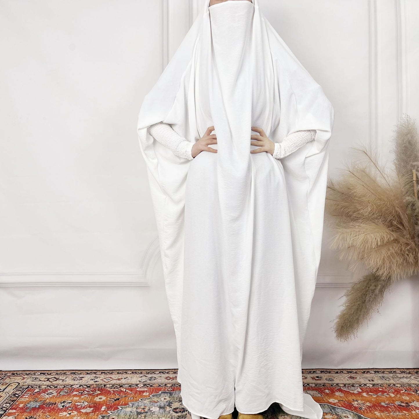2024AliExpress Amazon Women's Dress Middle East Dubai One-Piece Solid Color Long Sleeve Prayer Robe