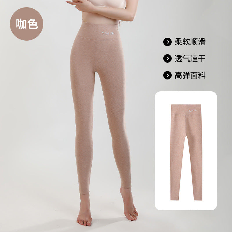 Wool Silk De Rong High Waist Slim Fit Leggings Women's Inner Wear Seamless Tummy Control Autumn Winter Pants Hip Lift Can Be Worn Outside