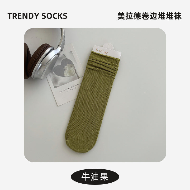 Socks Pure Cotton Women Summer Thin Style Pile Socks Solid Color Mid-Calf Socks Oxygen Cotton Confinement Socks Women Long Socks Zhuji Socks Industry