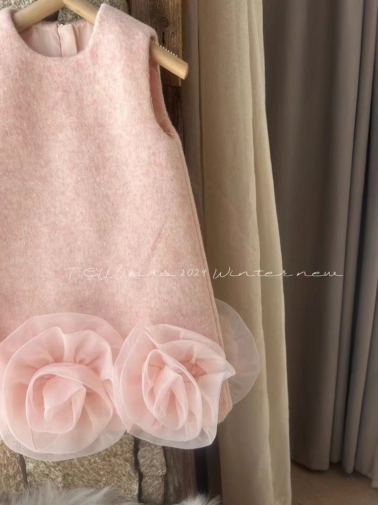 Sweet Little Girl's Little Chanel Style Dress New Children's Autumn Winter Girl's First Birthday Dress Floral Tank Dress