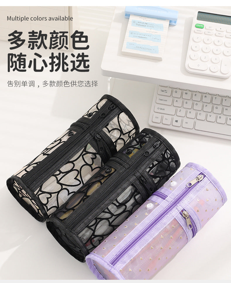 Beilian Mesh Pencil Case Vertical Transparent High-Value Stationery Box Cylindrical Student Back-to-School Season Pen Holder Bag Wholesale http://detail.1688.com/offer/954056083670.html