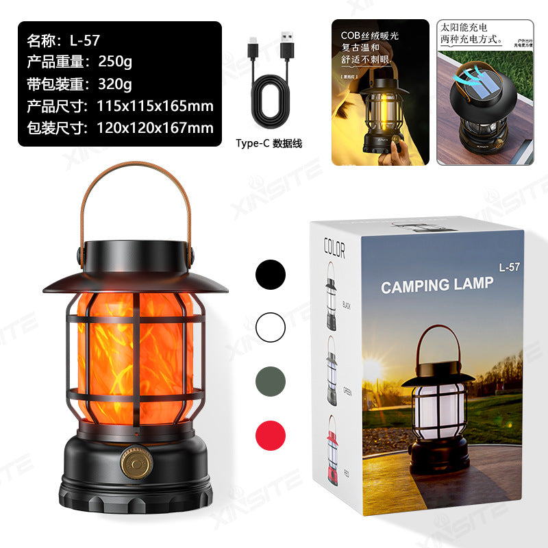 TikTok Hot-Selling Camping Light Atmosphere Light Flame Camping Light Tent Retro Lantern Outdoor Rechargeable Handheld Light Gift