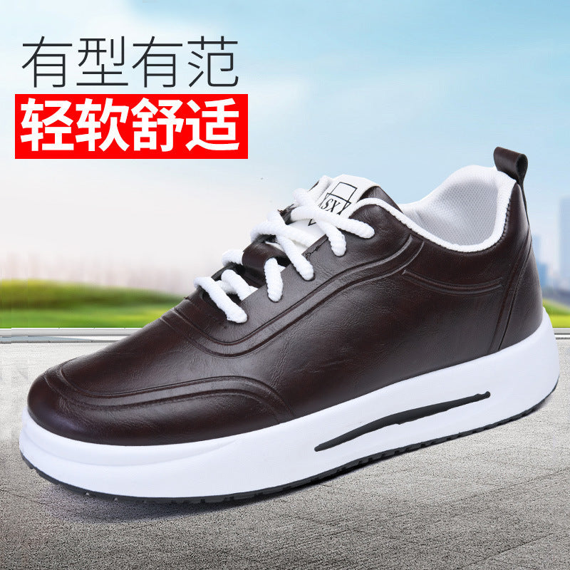 Men's Lace-up PU Waterproof Casual Leather Shoes Solid Color Shallow Mouth Soft Sole Soft Surface Low-top Men's Single Shoes Business Shoes